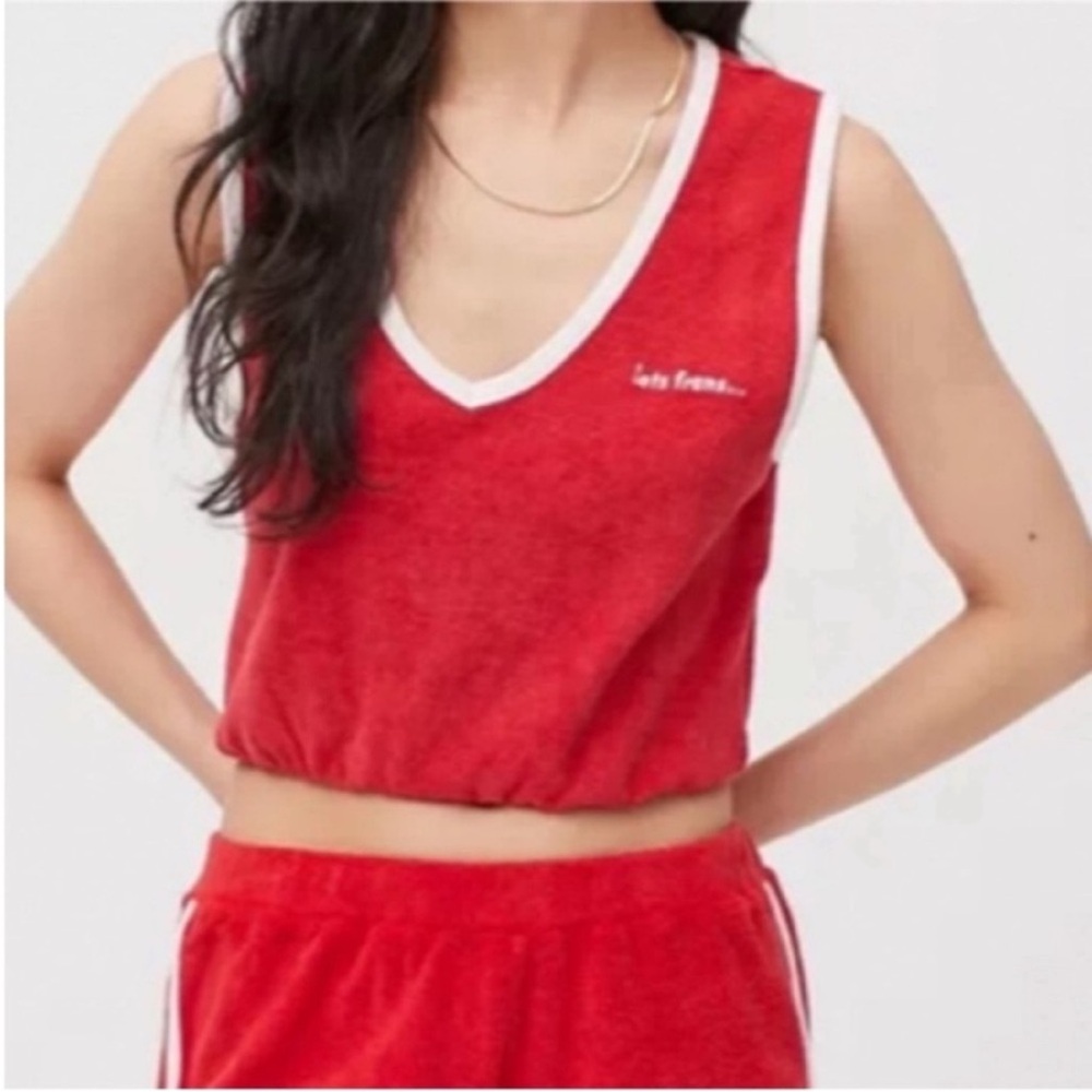 Iets frans red tank top with white trim skater retro top